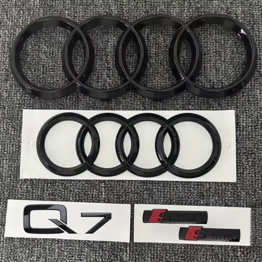 KIT completo LOGHI AUDI Q7 - Nero lucido - Fregi anteriore posteriore targhetta Q7