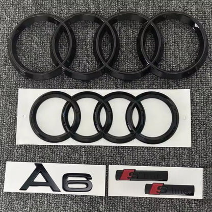 KIT completo LOGHI AUDI A6 - Nero lucido - Fregi anteriore posteriore targhetta A6