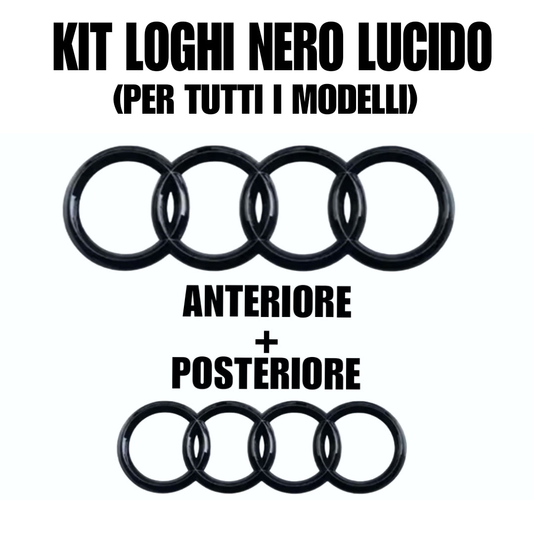 Kit loghi nero lucido per Audi - Compatibile con A1 A3 A4 A6 Q2 Q3 Q5 Q7 Q8 TT - Anteriore + Posteriore