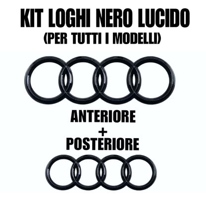 Kit loghi nero lucido per Audi - Compatibile con A1 A3 A4 A6 Q2 Q3 Q5 Q7 Q8 TT - Anteriore + Posteriore